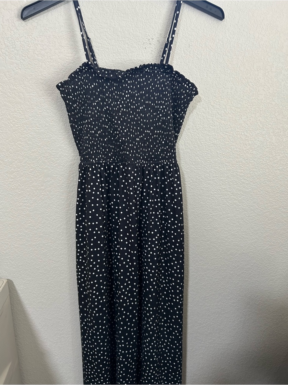 Black & White Polka Dot Smocked Maxi Dress